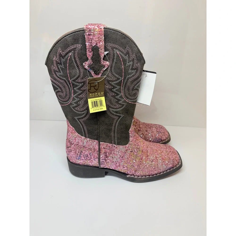 Roper Girls 2  Pink Glitter Brown Aztec Western Boots